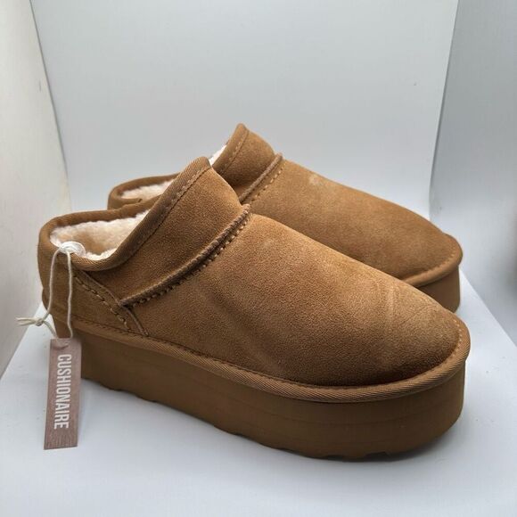 CUSHIONAIRE Women's Genuine Suede Cozy Mule Platform +Memory Foam 9.5 CHESTNUT N - Picture 1 of 7
